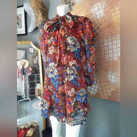 Zara Nwot Floral Chiffon Mini Dress - Picture 15 of 16